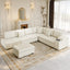 LLappuil Sectional Sofa, 110" Sectional Couch with Pull Out Sofa Bed, Corduroy Sofa Couch Convertible Sofa Bed with Hidden Armrest Storage, USB Charging Ports, Cup Holders Beige