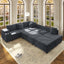 LLappuil 110" Sectional Sofa, Modular Sectional Couch Convertible Sofa Bed, 7 Seat Corduroy Sofa Couch with Movable Ottoman, Hidden Armrest Storage & USB Charging Ports Dark Gray