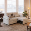LLappuil Loveseat Sofa, Pull Out Sofa Bed Queen Size, Corduroy Sofa Couch with 360° Swivel Tabletop, USB Charging Port, Cup Holder for Living Room Beige