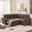 LLappuil 76" x 76" Sectional Sofa, Sectional Couch with Pull Out Sofa Bed Twin Size, 4 Seat Sofa Couch with Cup Holders & Side Pocket Convertible Sofa Bed for Living Room, Polyester Brown
